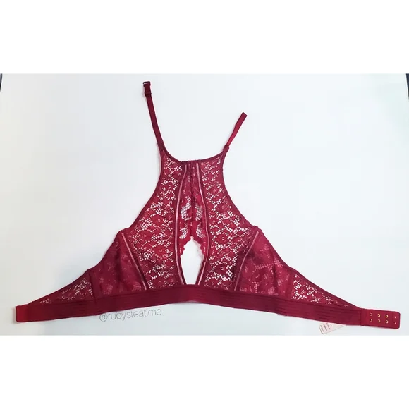 VICTORIA'S SECRET Very Sexy Floral Lace Halter Bralette -Red, Small,New with Tag - Picture 2 of 8